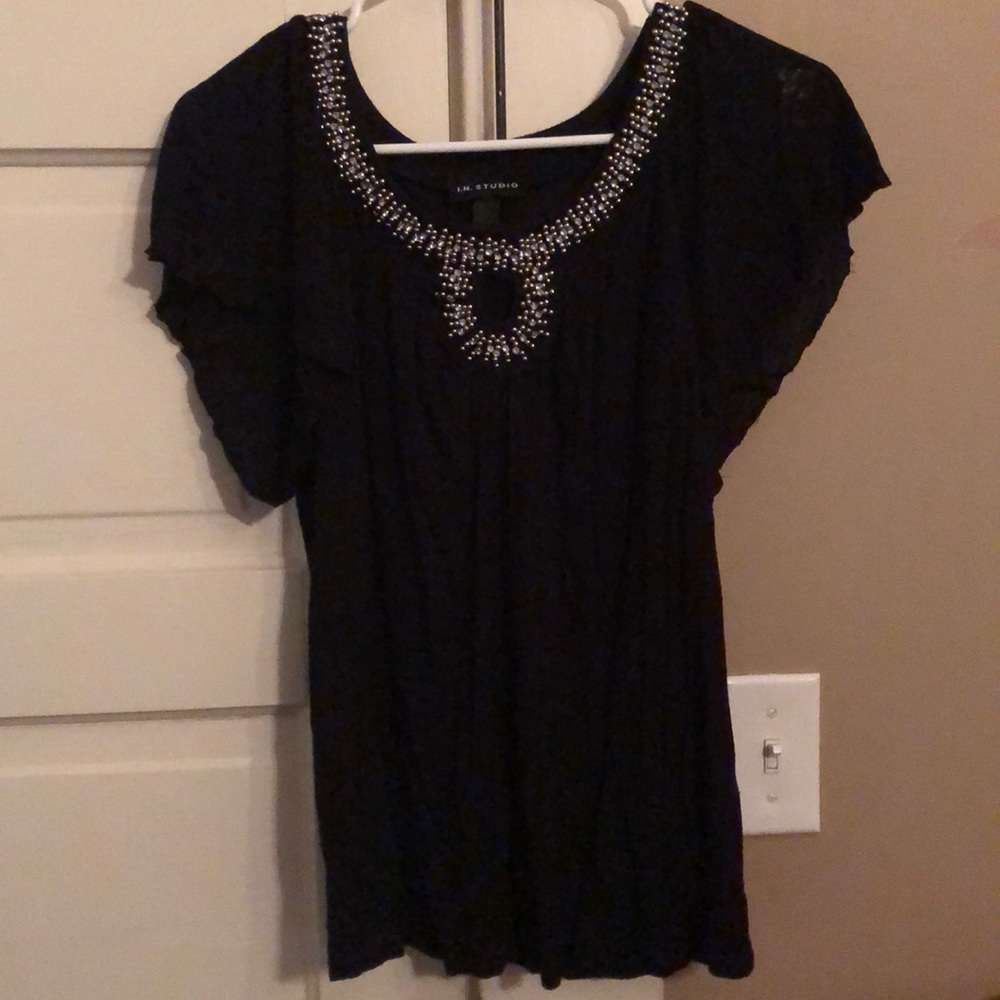 I.N.  Studio Black shirt with embellished front